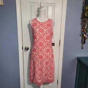 NWT Tommy Hilfiger Women's 2 Coral Lace Overlay Dress Sleeveless Floral Preppy